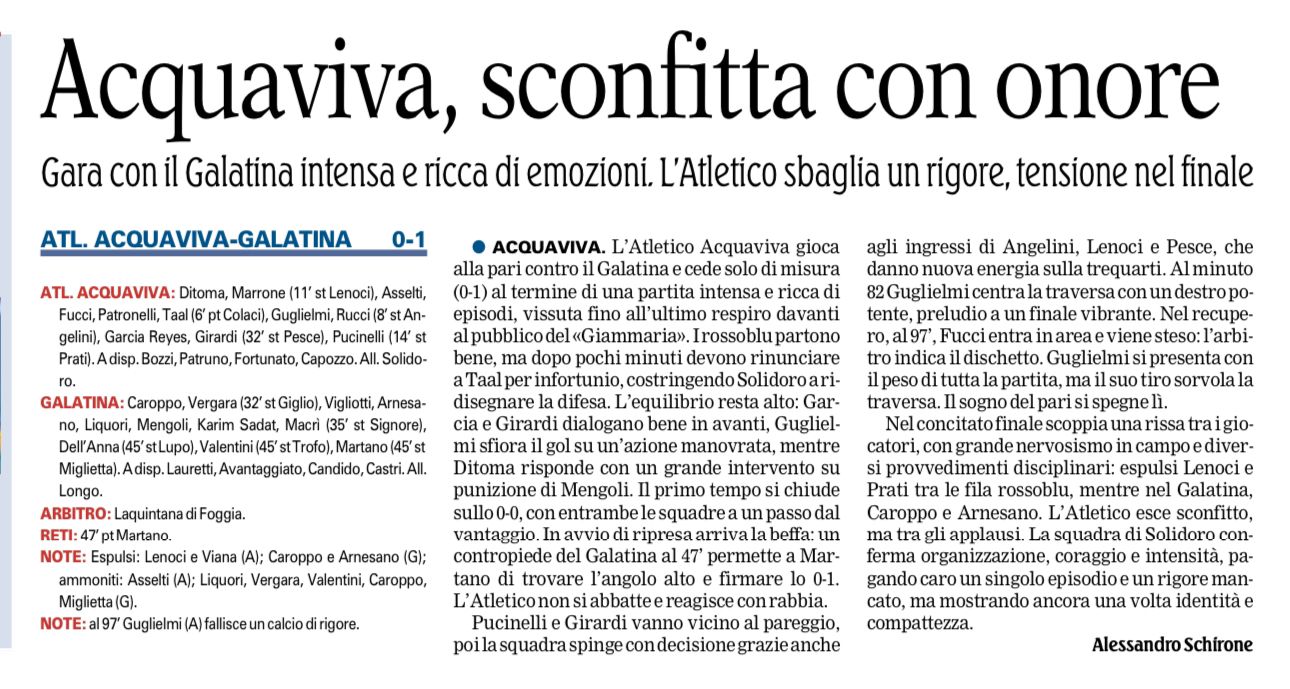 Atletico Acquaviva - Gazzetta del Mezzogiorno, 27 ottobre 2025
